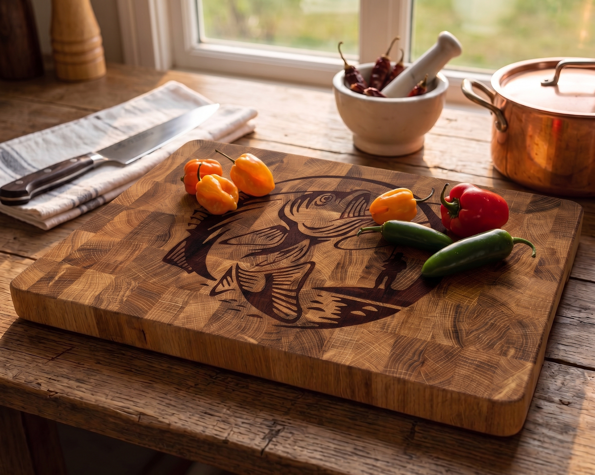 Angler's Catch End-Grain Cutting Board