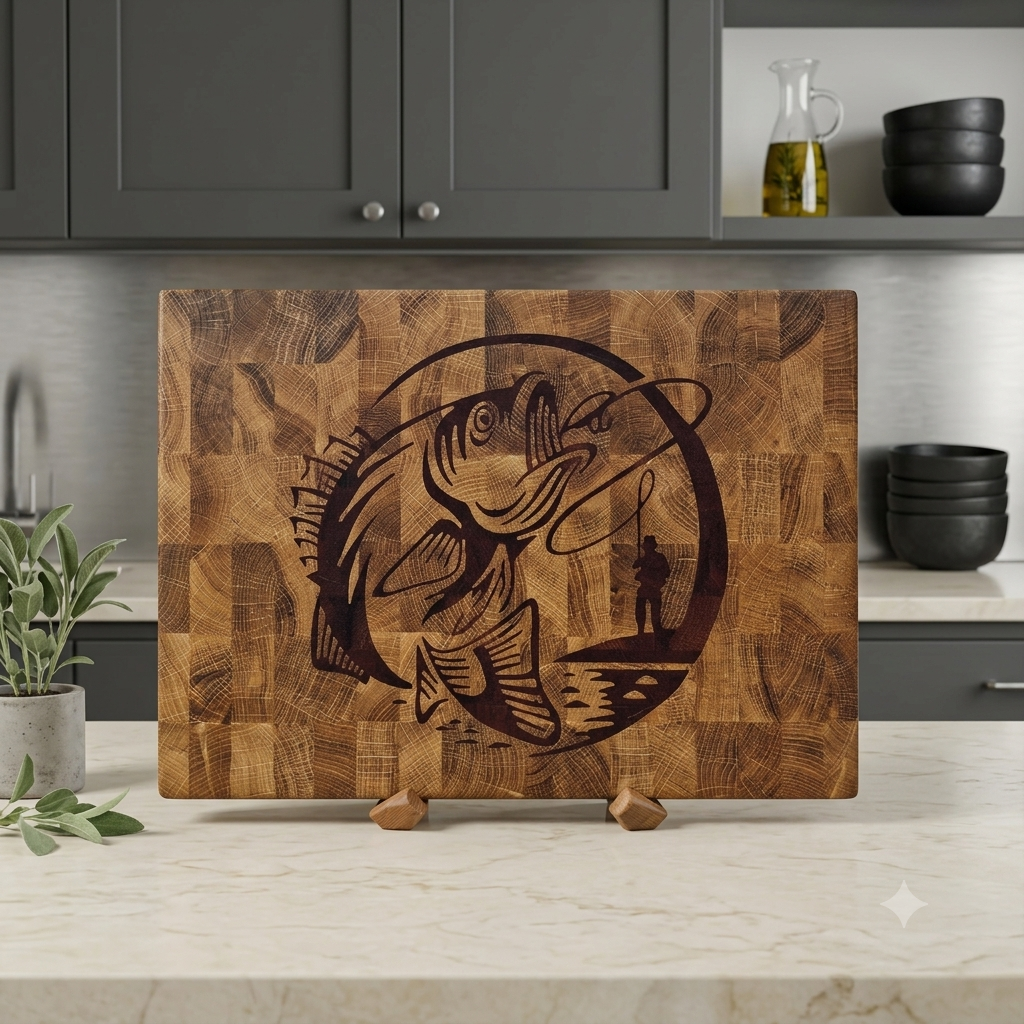 Angler's Catch End-Grain Cutting Board