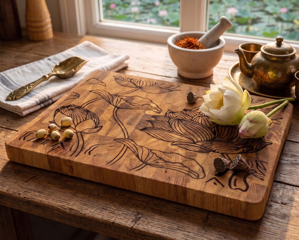 Lotus Garden End-Grain Cutting Board