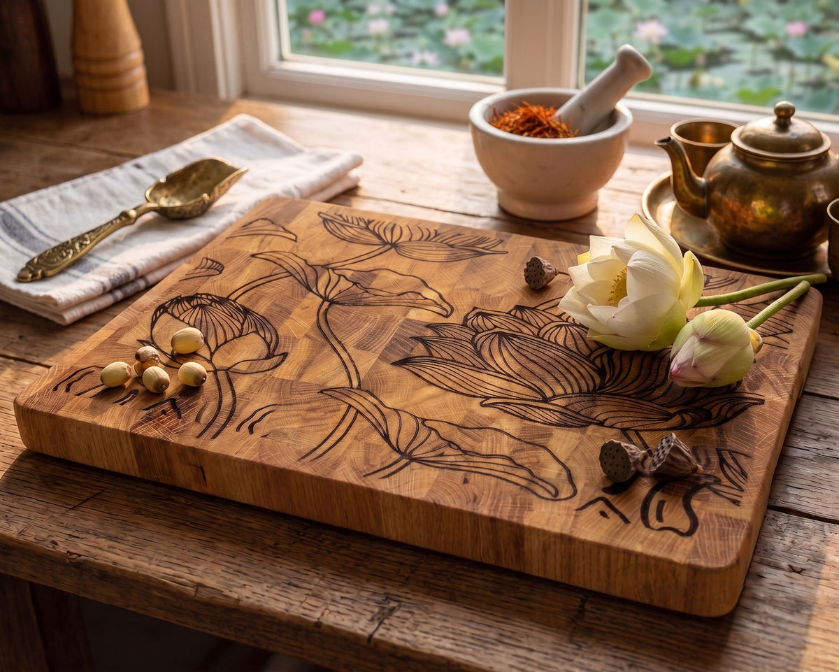 Lotus Garden End-Grain Cutting Board