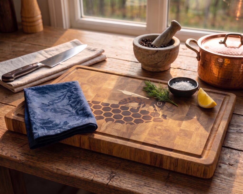 Five-Wood Pollinator End-Grain Cutting Board